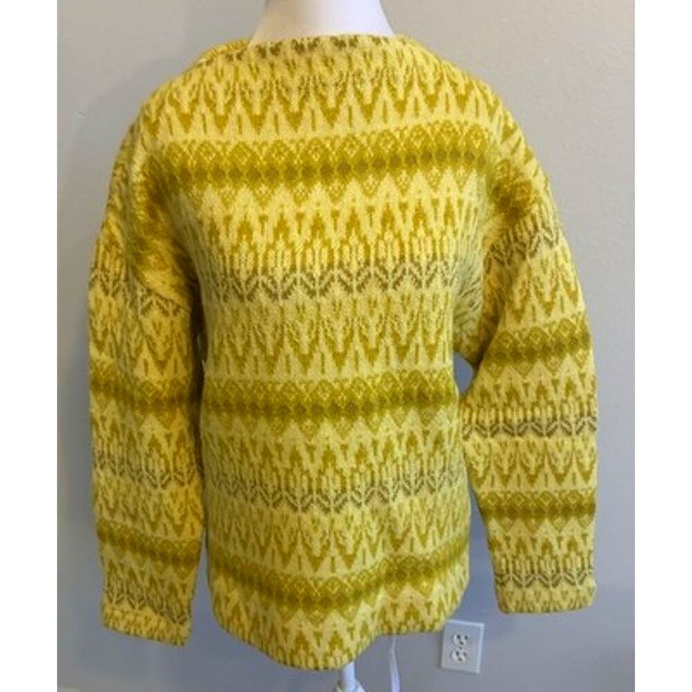Vtg 60s Hans Heitsch Fair isle Iceland Wool Ski Sweater Nordic Yellow Womens L
